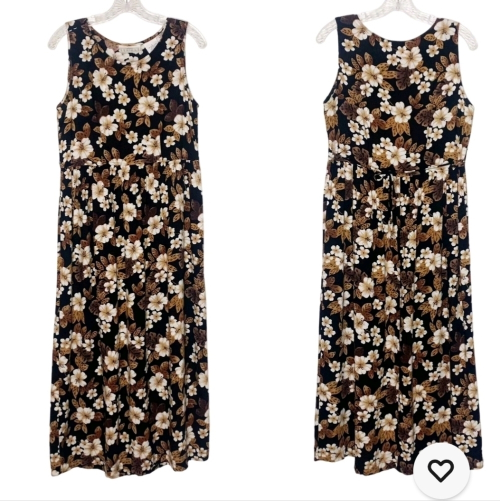 Vintage 90s ERIKA Studio Sleeveless Grunge  Empire Waist Brown Floral Dress SZS